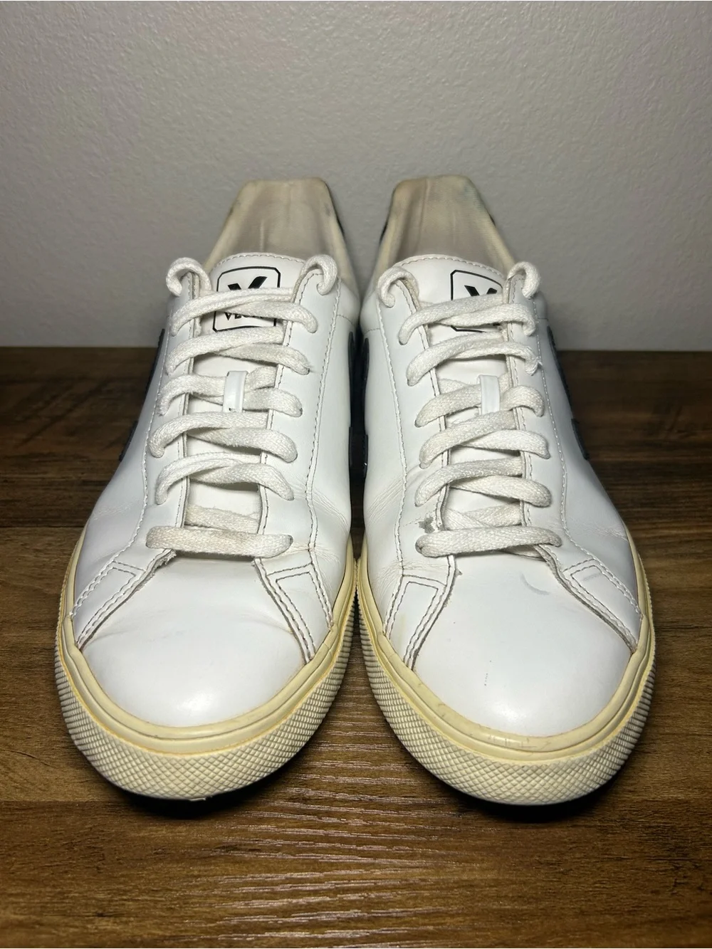 Veja White Leather Sneakers with Black V Detail